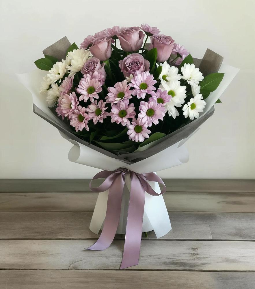 Букет цветов из: Хризантемы и Розы в Рождествено