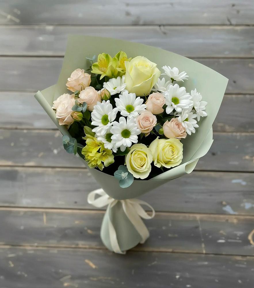 Букет цветов из: Альстромерии, Розы и Хризантемы в Рождествено
