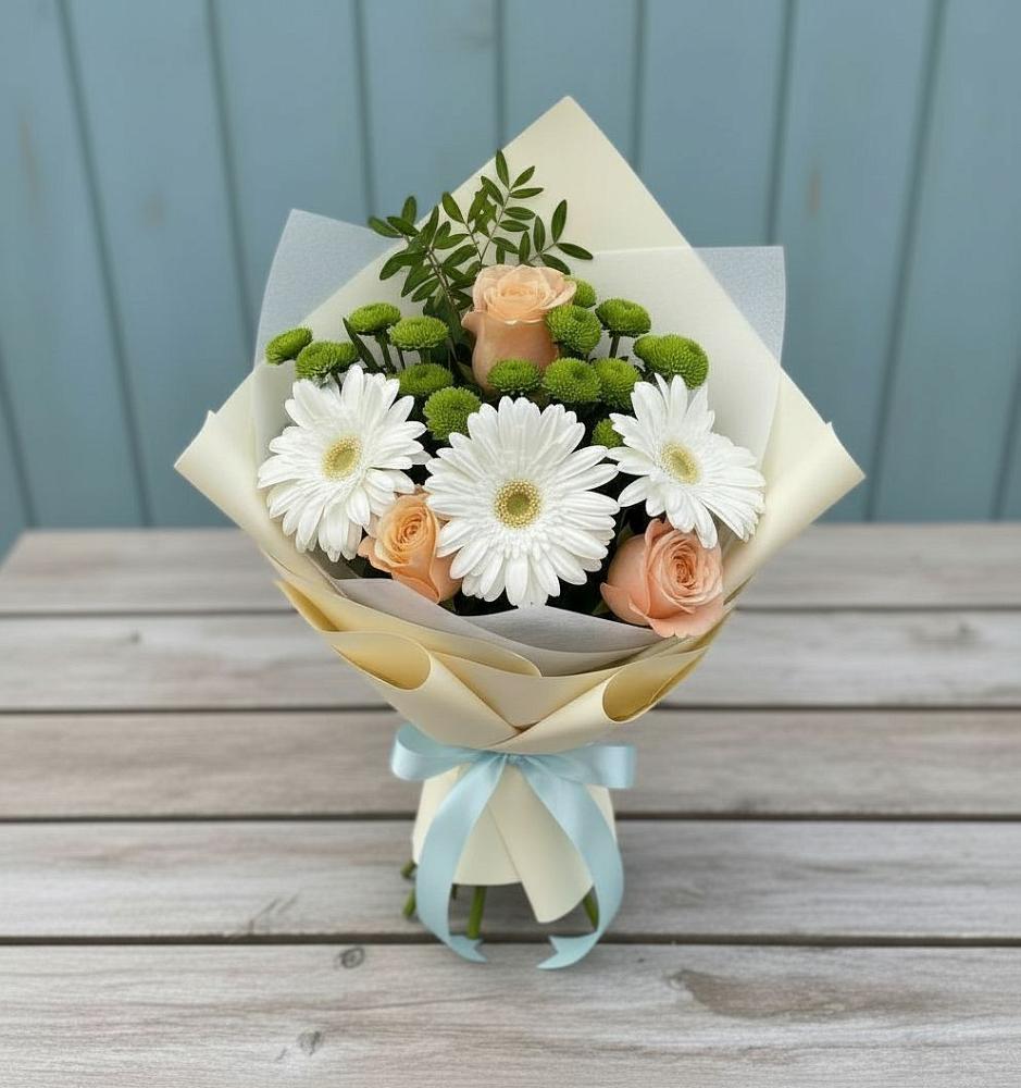 Букет цветов из: Герберы, Розы и Хризантемы в Рождествено