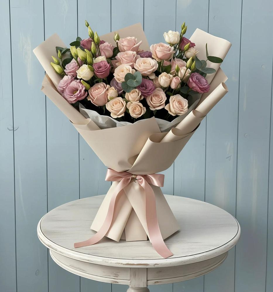 Букет цветов из: Розы и Лизиантусы в Рождествено