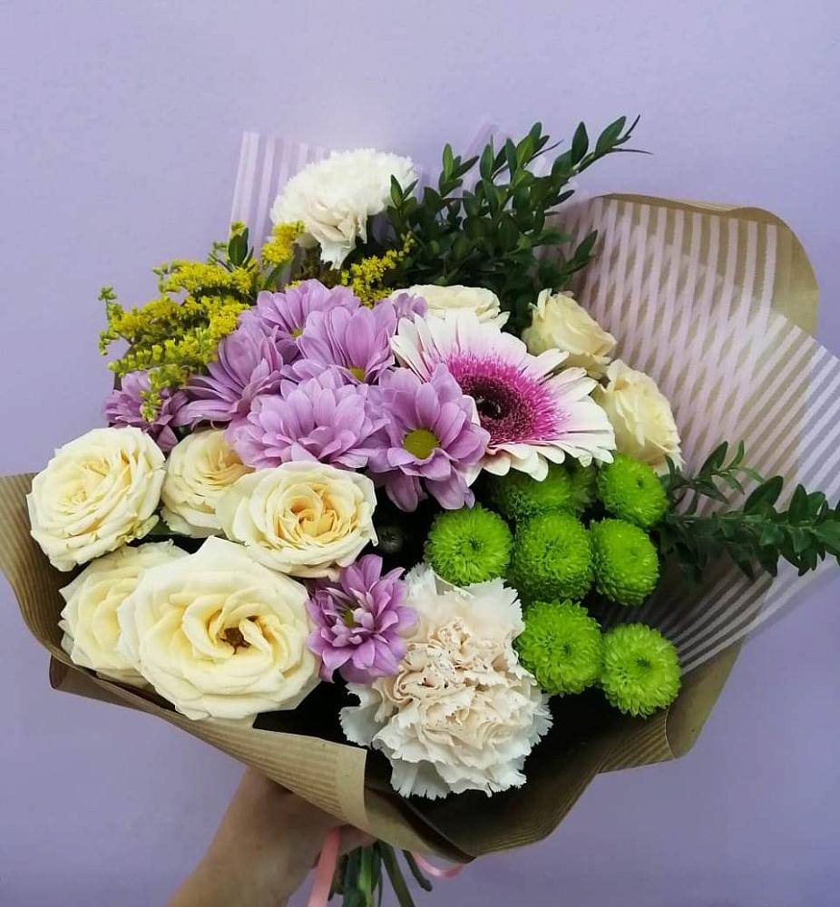 Букет цветов из: Хризантемы, Розы, Гвоздики и Герберы в Рождествено