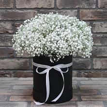 Цветочная композиция из Гипсофила в шляпной коробке в Рождествено